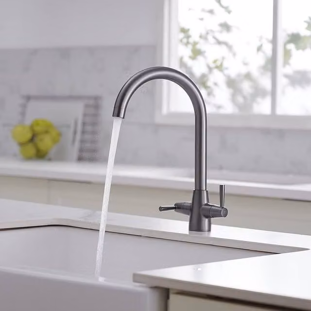 Heable Grey Dual Lever Kitchen Mixer Tap with Swivel Spout