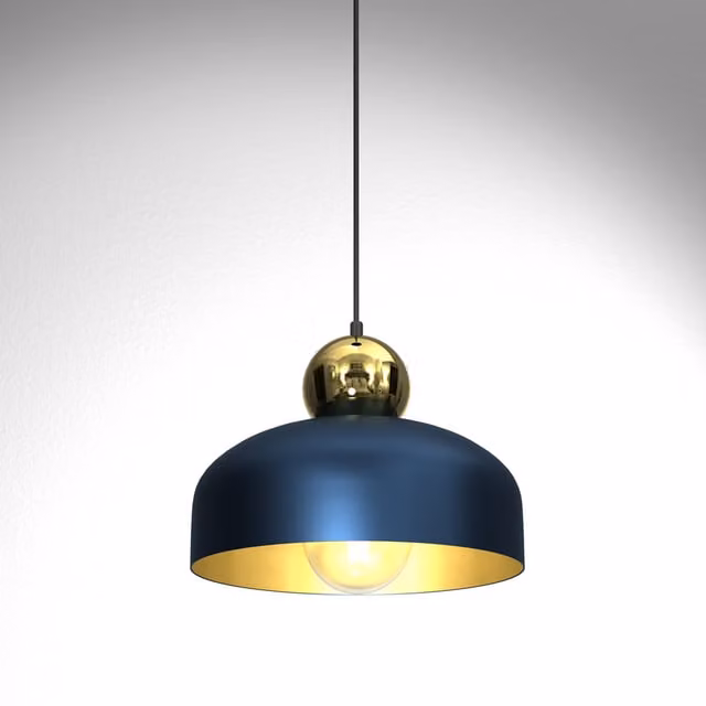 Milagro Harald Blue and Gold Dome Pendant Lamp with Height Adjustable Metal Design and E27 Socket