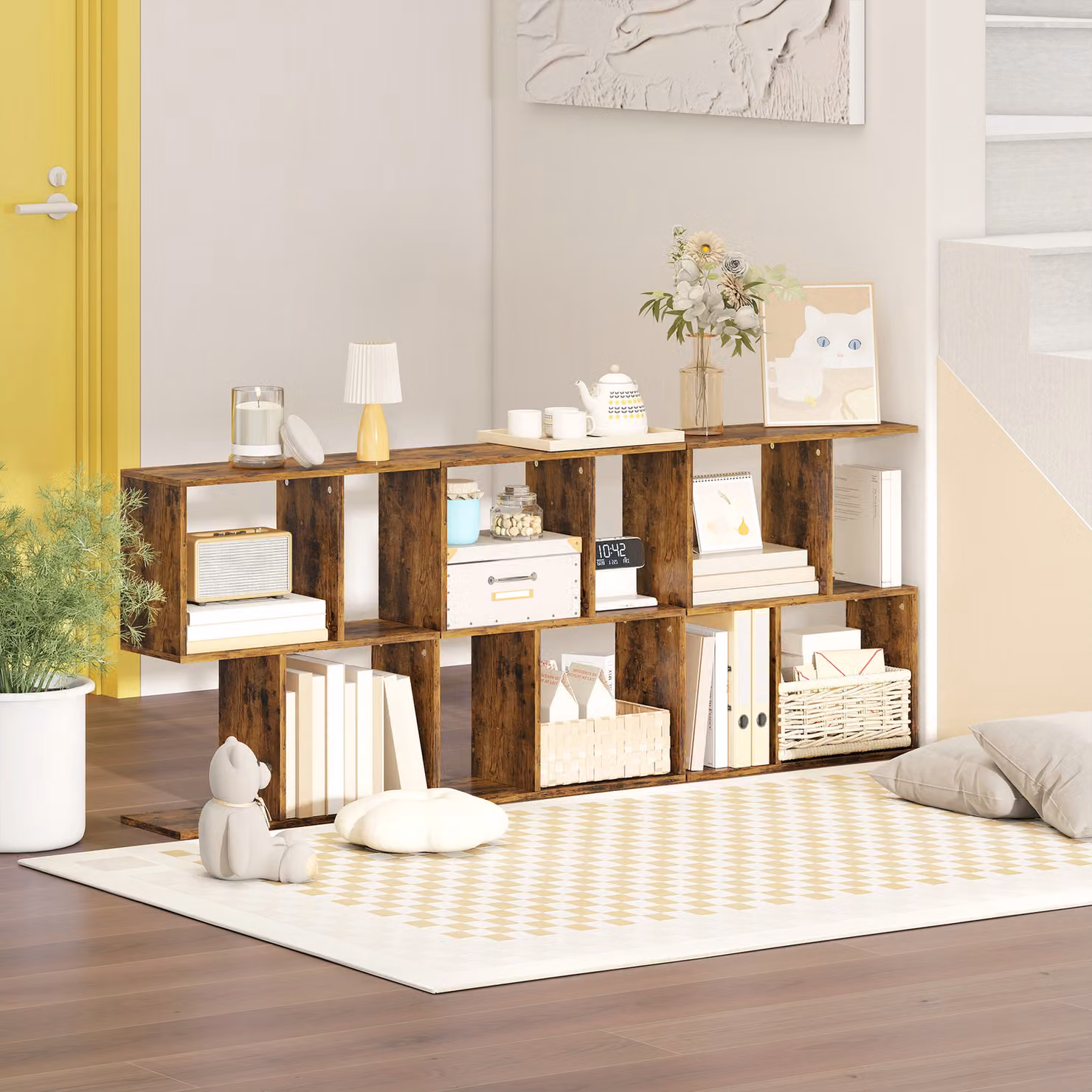 HOMCOM S-Shaped 3-Tier Side Table with Storage Shelves, Rustic Brown, W: 50 cm, D: 19.5 cm, H: 58 cm – 4