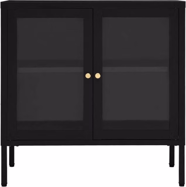 Berkfield Home Black Steel and Glass Sideboard, W/D/H: 70 x 35 x 70 cm