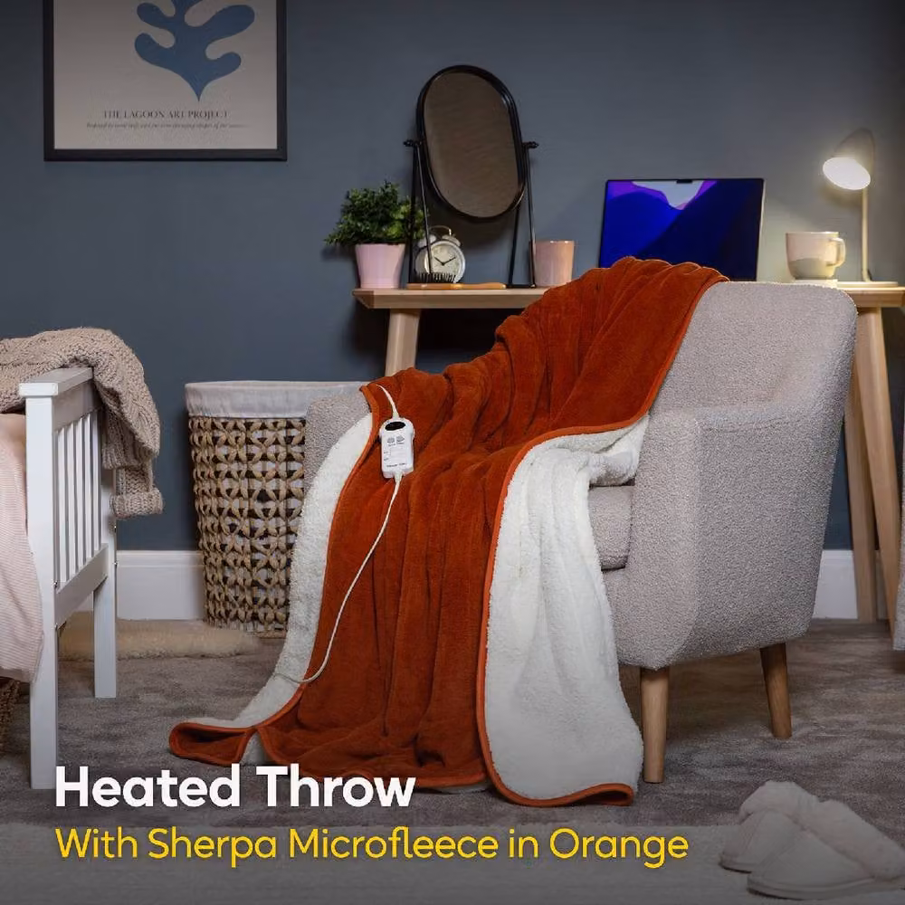 Russell Hobbs Orange Sherpa and Microfleece Electric Heated Throw, W/D/H: 180 x 130 cm – 3