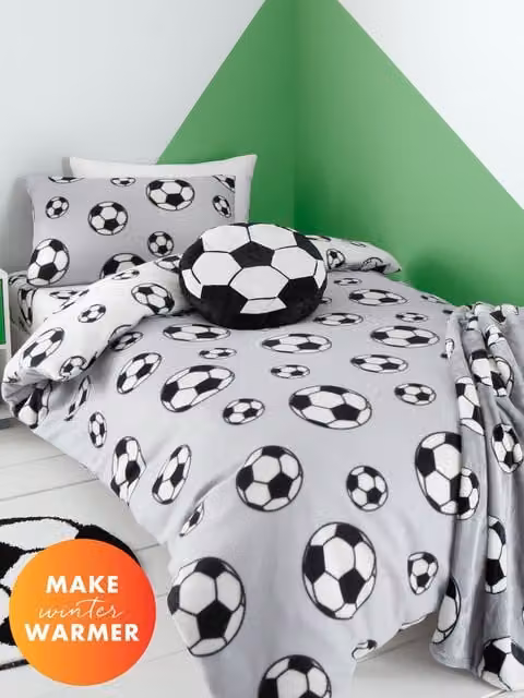 Catherine Lansfield Football Fleece Duvet Cover Set in Grey, Single (90 x 200 cm) – 1