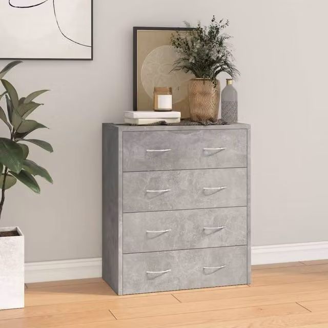 Berkfield Home Modern Sideboard with 4 Drawers, Concrete Grey, W: 60 cm, D: 30.5 cm, H: 71 cm