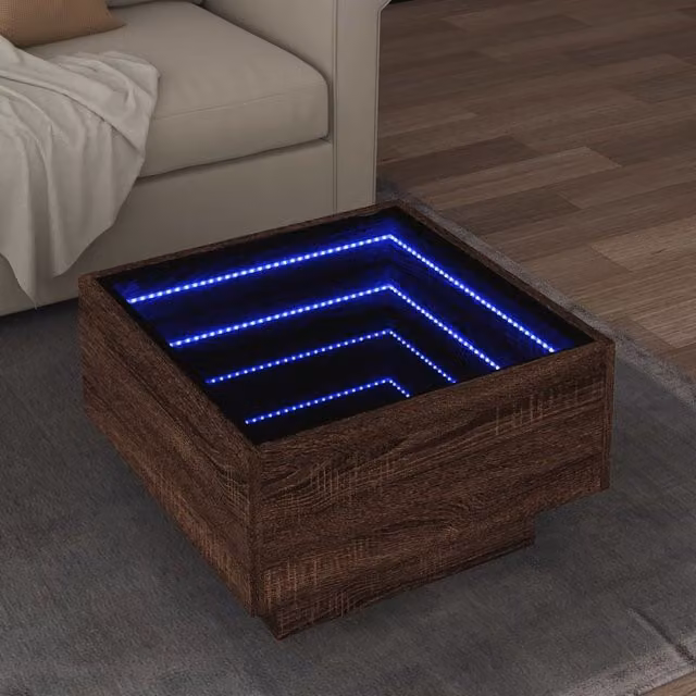 Berkfield Home Modern Square Coffee Table with LED in Brown Oak, W/D/H: 50 x 50 x 30 cm