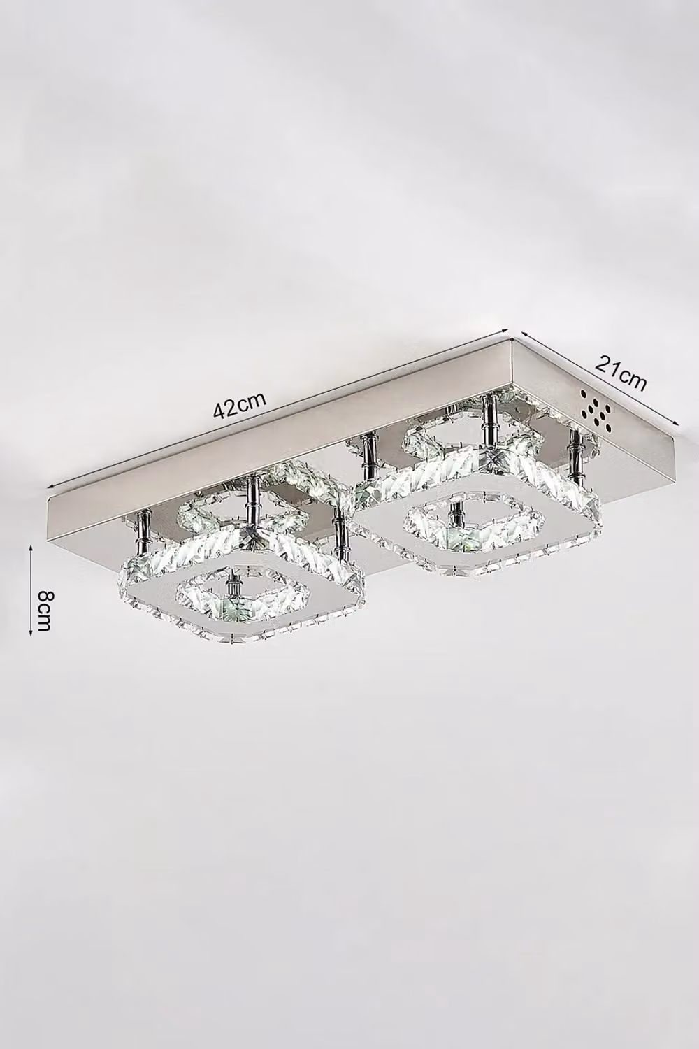 Living and Home Glam Crystal Square LED Ceiling Light in Silver and Chrome – 4