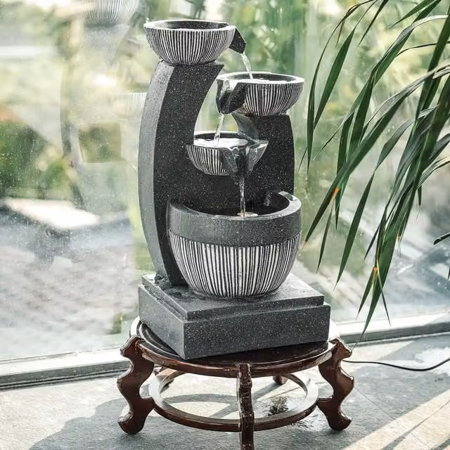 Livingandhome 4-Tier Cascade Bowls LED Water Fountain Waterfall Feature, Grey