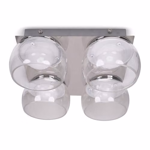 ValueLights Alissa 4 Way LED Flush Ceiling Light in Chrome with Transparent Glass Shades, IP44 Rated for Bathroom and Hallway Use