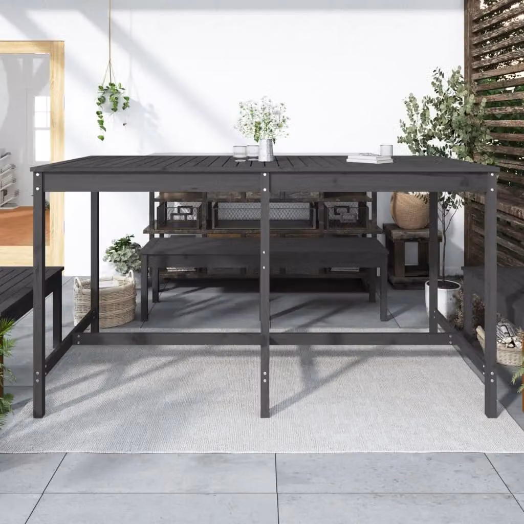 Berkfield Home Rustic Grey Solid Wood Pine Garden Table W/D/H: 203.5 x 90 x 110 cm – 3