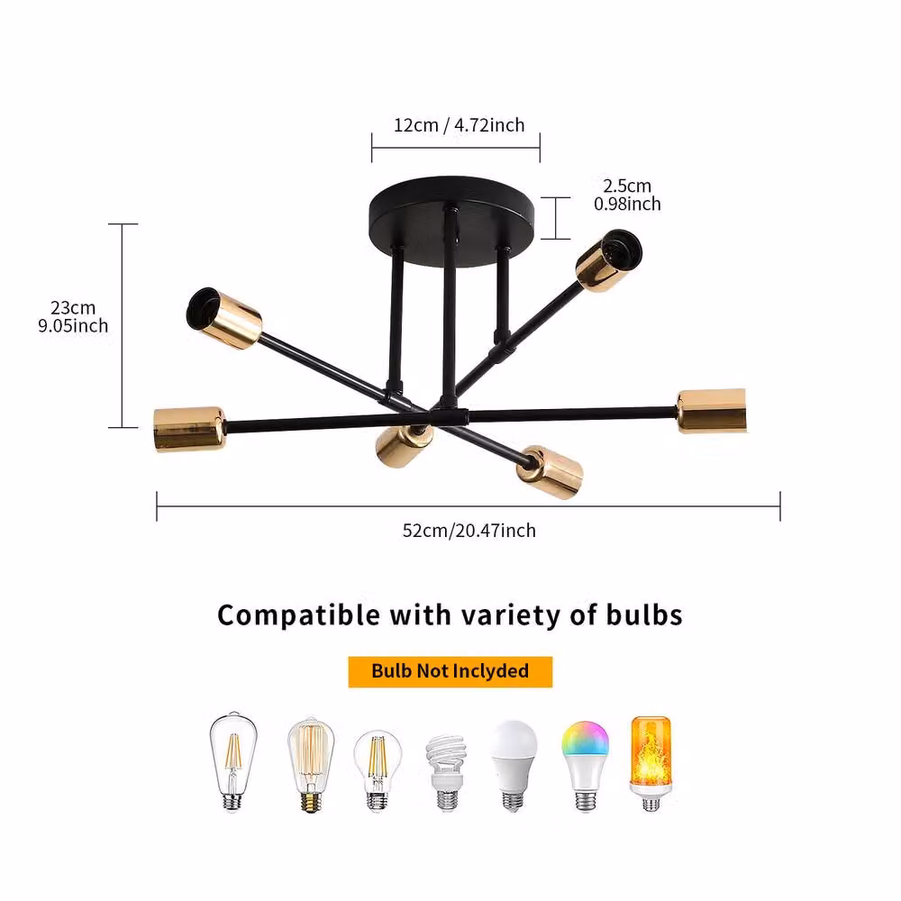 COMELY Industrial 6-Light Ceiling Chandelier in Gold and Black – 4