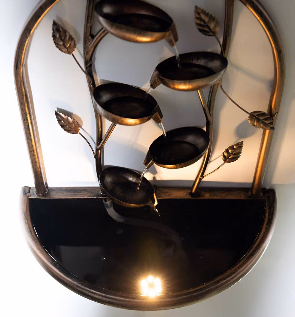 Primrose Cascading Leaf Wall Mounted Water Feature Fountain with Lights in Bronze – 3