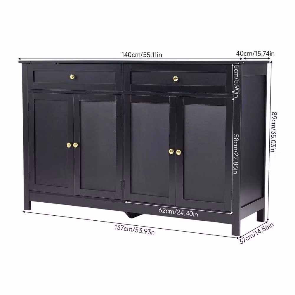 Kelvenix Industrial Buffet Cabinet with 2 Drawers and 4 Doors in Black and Gold, W/D/H: 140 x 40 x 89 cm – 2