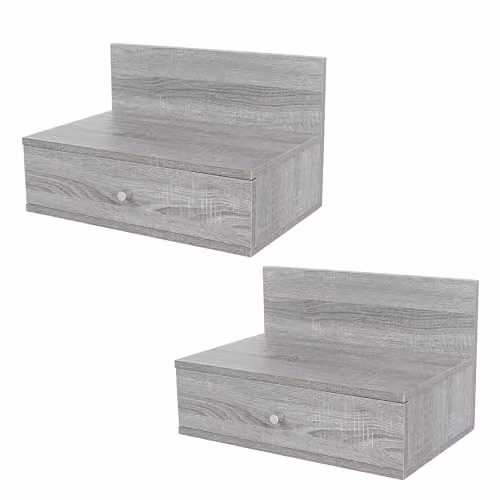 Core Products Pair of Kelly Wall-Mounted Bedside Cabinets with Drawer in Grey and White Modern Floating Bedside Tables – 2