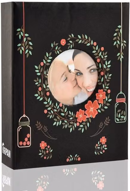 Arpan Black Floral Photo Album with Cover Window and Protective Plastic Jacket, Holds 200 6x4 Photos