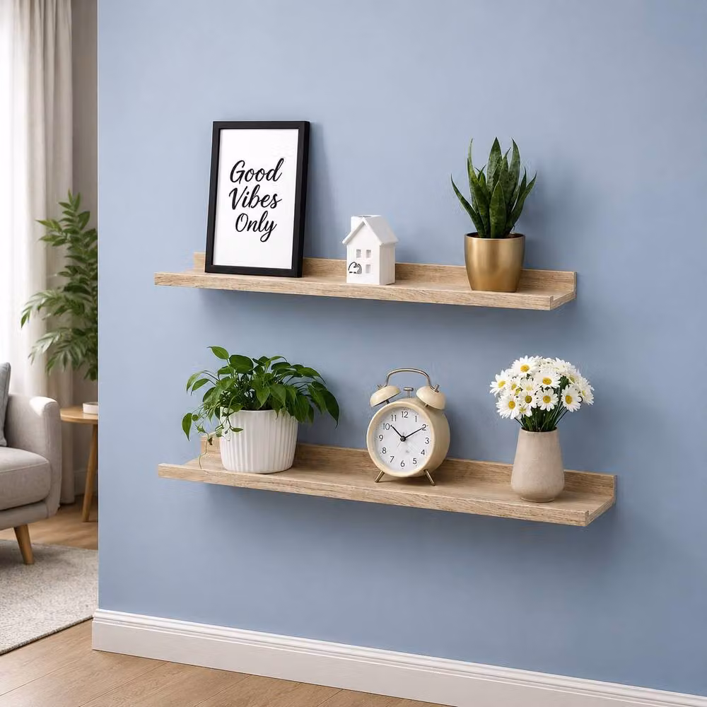SPOT ON DEALZ Set of 2 Oak Floating Wall Mounted Shelves, Width: 80 cm – 4