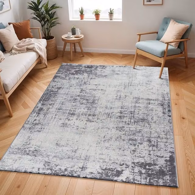 Livabliss Floransa Abstract Modern Marble Living and Dining Room Rug in Grey and Beige, W: 120 cm, L: 170 cm – 1