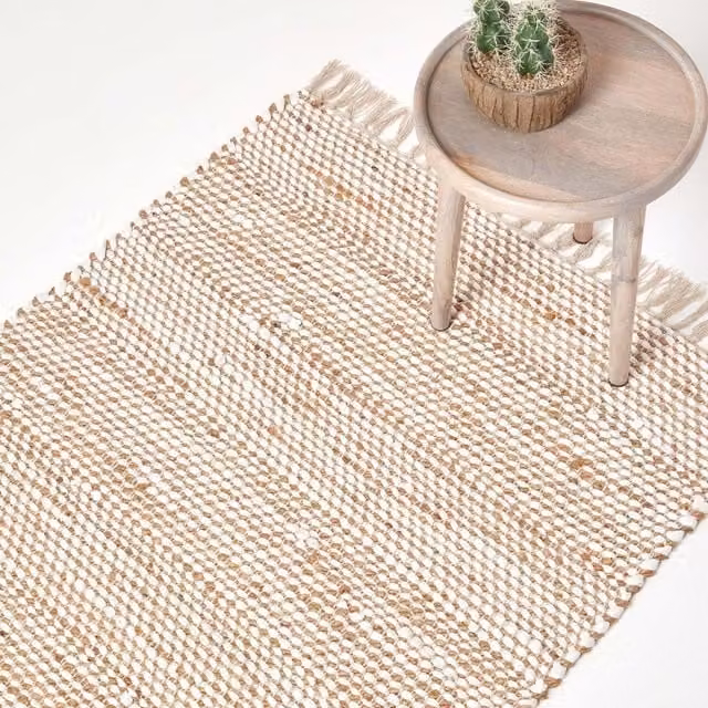 Homescapes Horizon Herringbone Hemp Chindi Rug in Grey and White, W/D/H: 90 x 150 x 1 cm