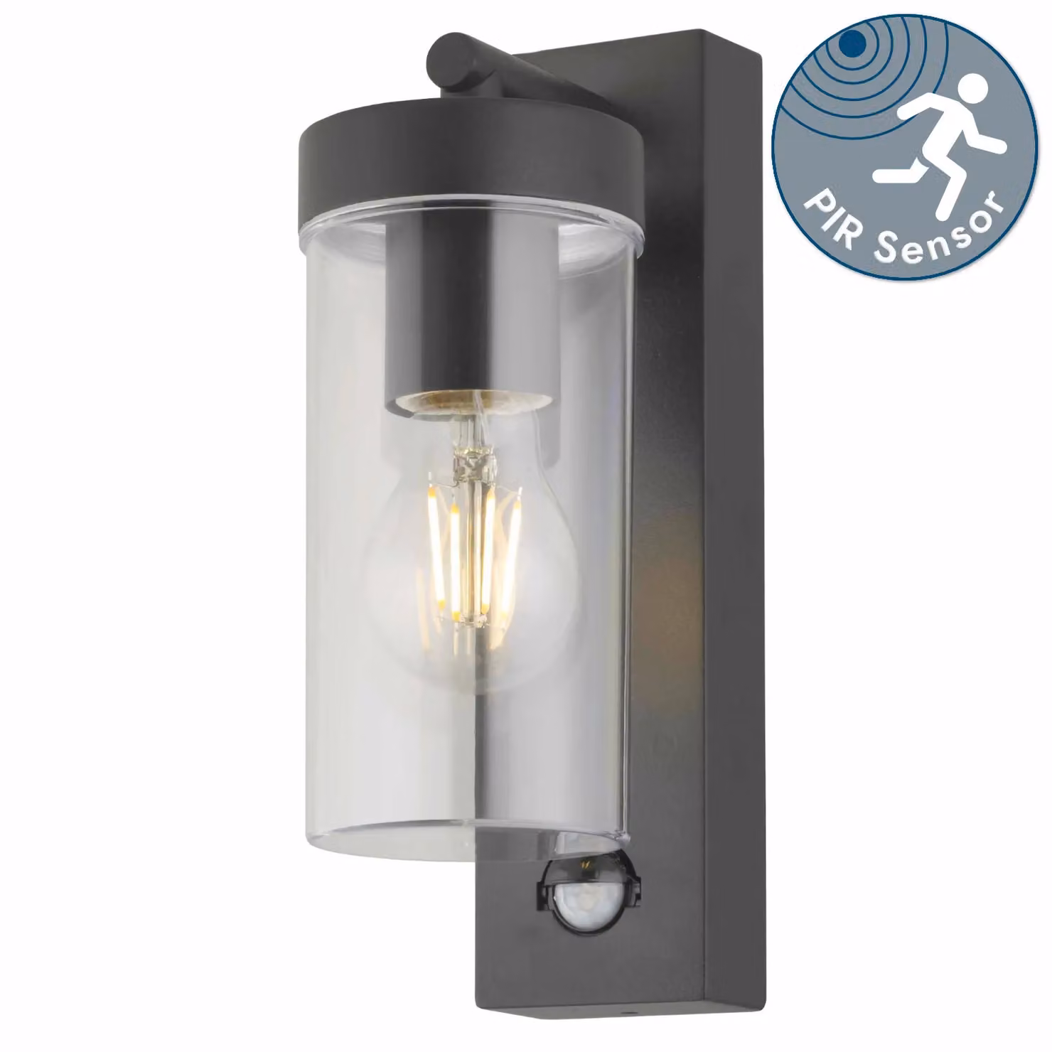 First Choice Lighting Hadron Black Motion Sensor Outdoor Wall Light with Glass Cylinder and E27 Socket – 2