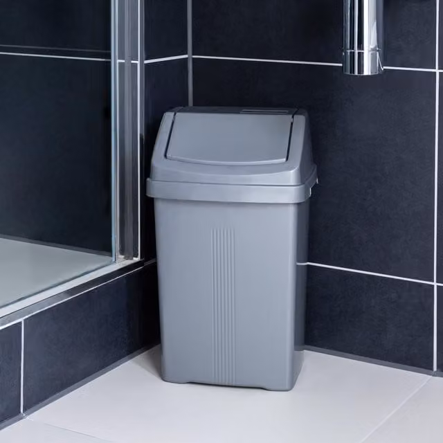 Wham 8L Plastic Swing Top Waste Bin in Silver – 1