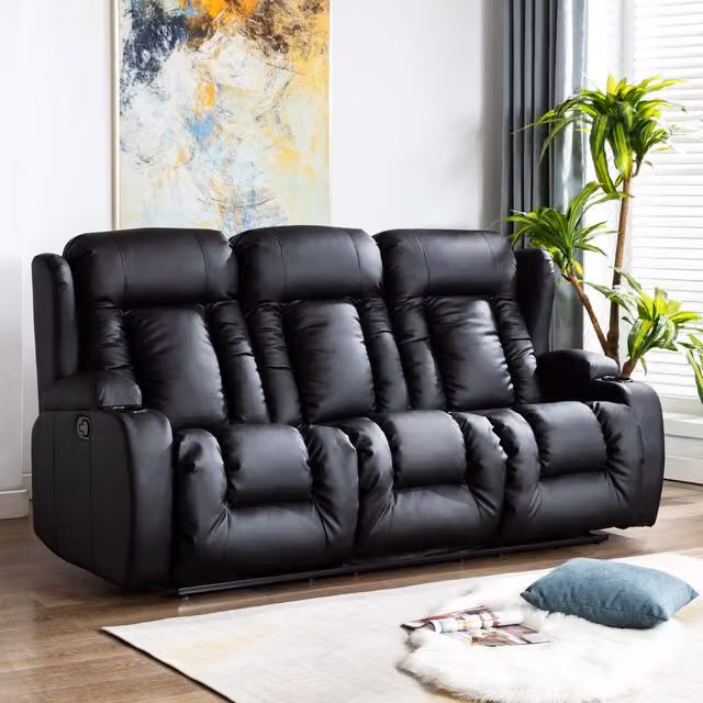 More4Homes Caesar 3 Seater Manual High Back Bonded Leather Recliner Sofa in Black – 1