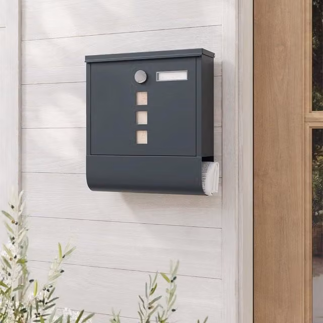 SONGMICS Wall Mounted Steel Letterbox in Anthracite Grey, W/D/H: 33.8 x 30.8 x 10.0 cm – 1