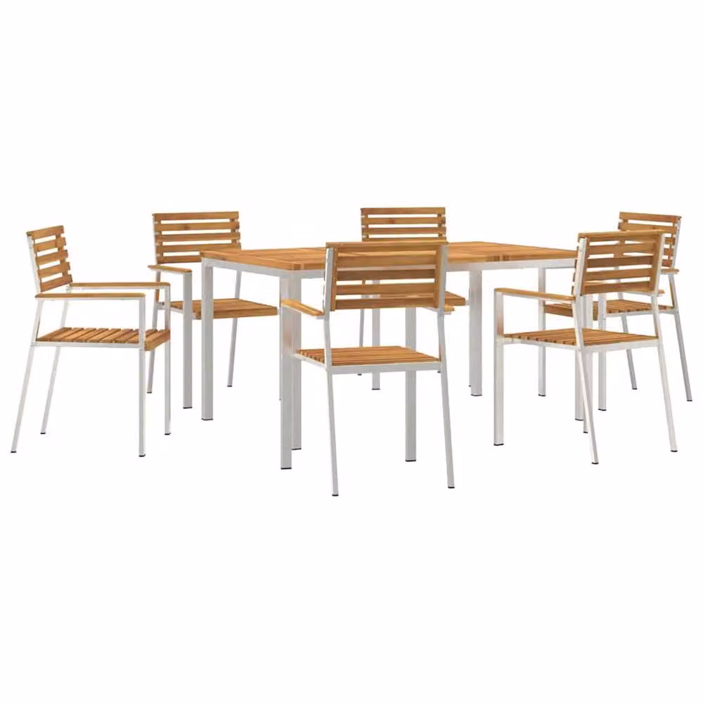 Berkfield Home 7 Piece Garden Dining Set in Brown Solid Acacia Wood and Stainless Steel – 2