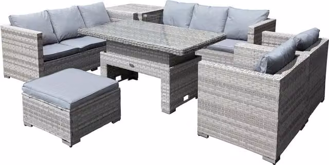 Oseasons Malta XS Modern Rattan 9 Seat Rising Table Set in Dove Grey