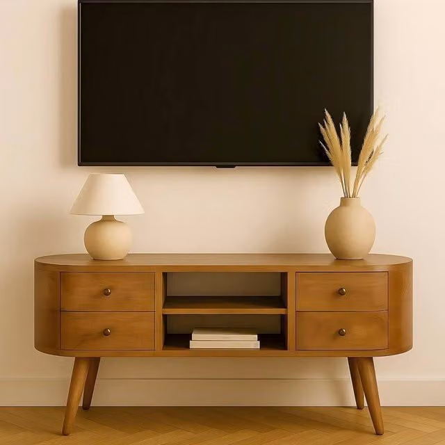Matteo Mango Wood Entertainment Unit in Brown with 4 Drawers and 2 Shelves in Scandinavian Style