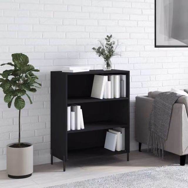 Berkfield Home Modern Black Shelf Cabinet with Internal Shelves, W: 69.5 cm, D: 32.5 cm, H: 90 cm – 1