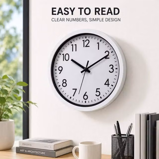 FORGEVIO Modern Round White Analog Wall Clock, Diameter: 17.5 cm