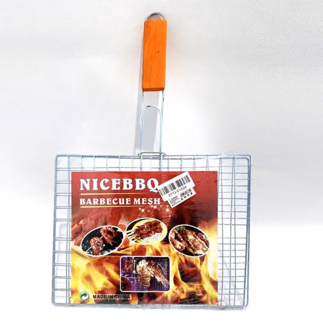 KDMK Stainless Steel BBQ Grilling Basket with Heat Resistant Wooden Handle, Silver, W: 22 cm, D: 28 cm