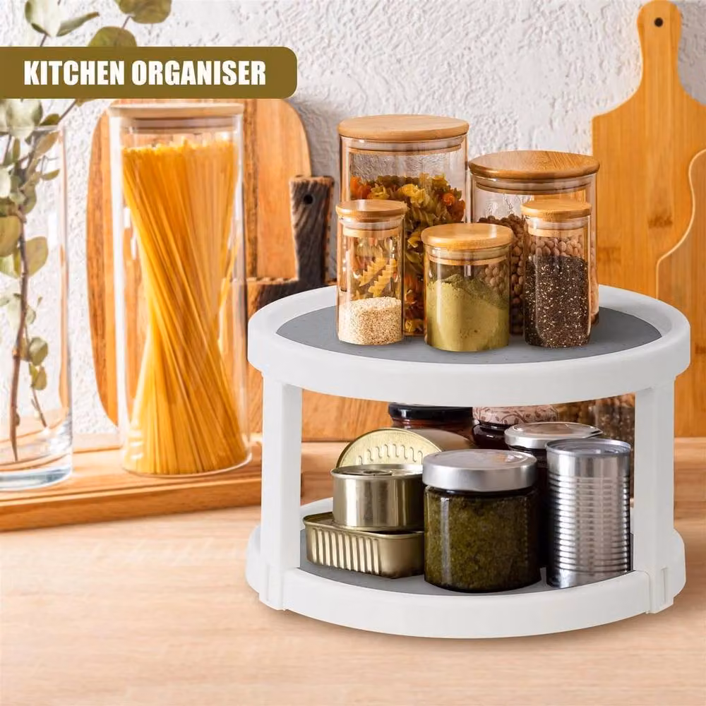 KORVIXA Non-Slip Rotating Pantry Organiser for Fridge and Cupboards, White – 2