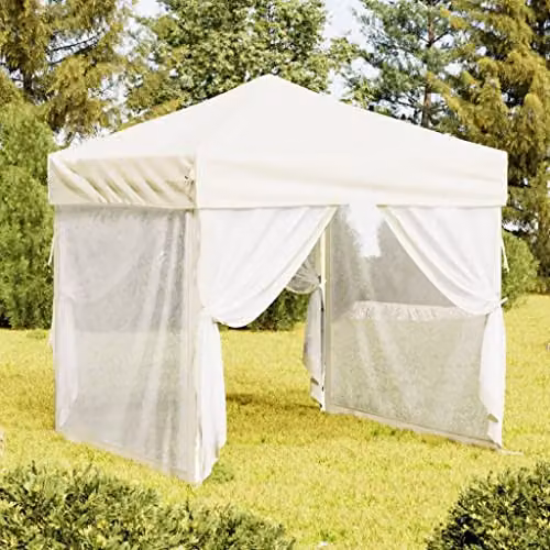 vidaXL Folding Party Tent with Sidewalls in Beige, W: 200 cm, D: 200 cm, H: 254 cm – 2