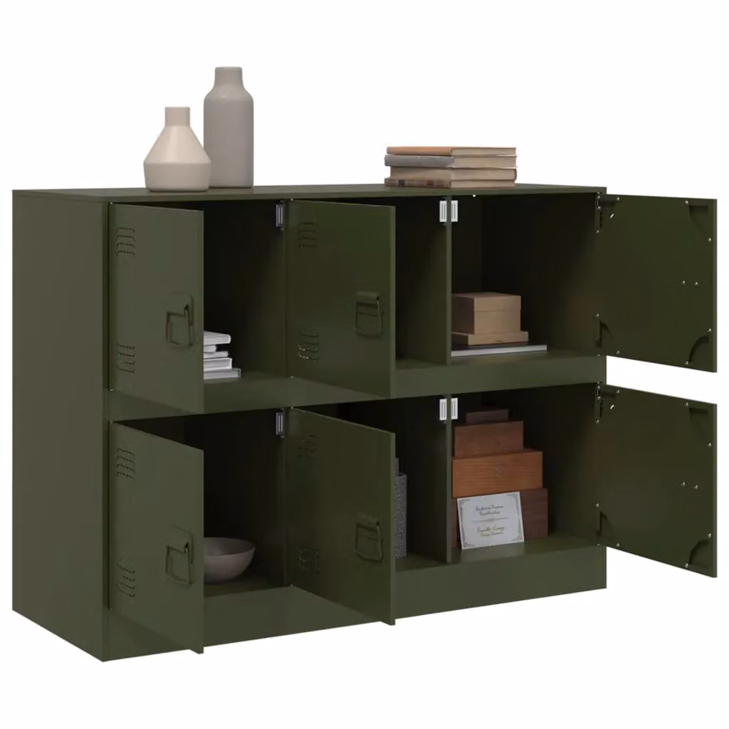 Berkfield Home Industrial Metal Sideboard in Matt Olive Green, W/D/H: 99 x 39 x 73 cm – 3