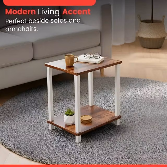 KORVIXA Brown Wood Side Table for Bedroom, Living Room or Hallway, W/D/H: 40 x 30 x 48 cm