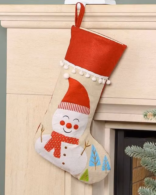 Dibor Set of 4 Multicolour Natural Snowman Pom Pom Christmas Tree Gift Bags