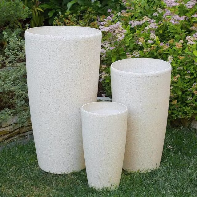 Wyld and Coco Beige Fibre Clay Tall Planter Set of 2, H 42 cm x W 23 cm