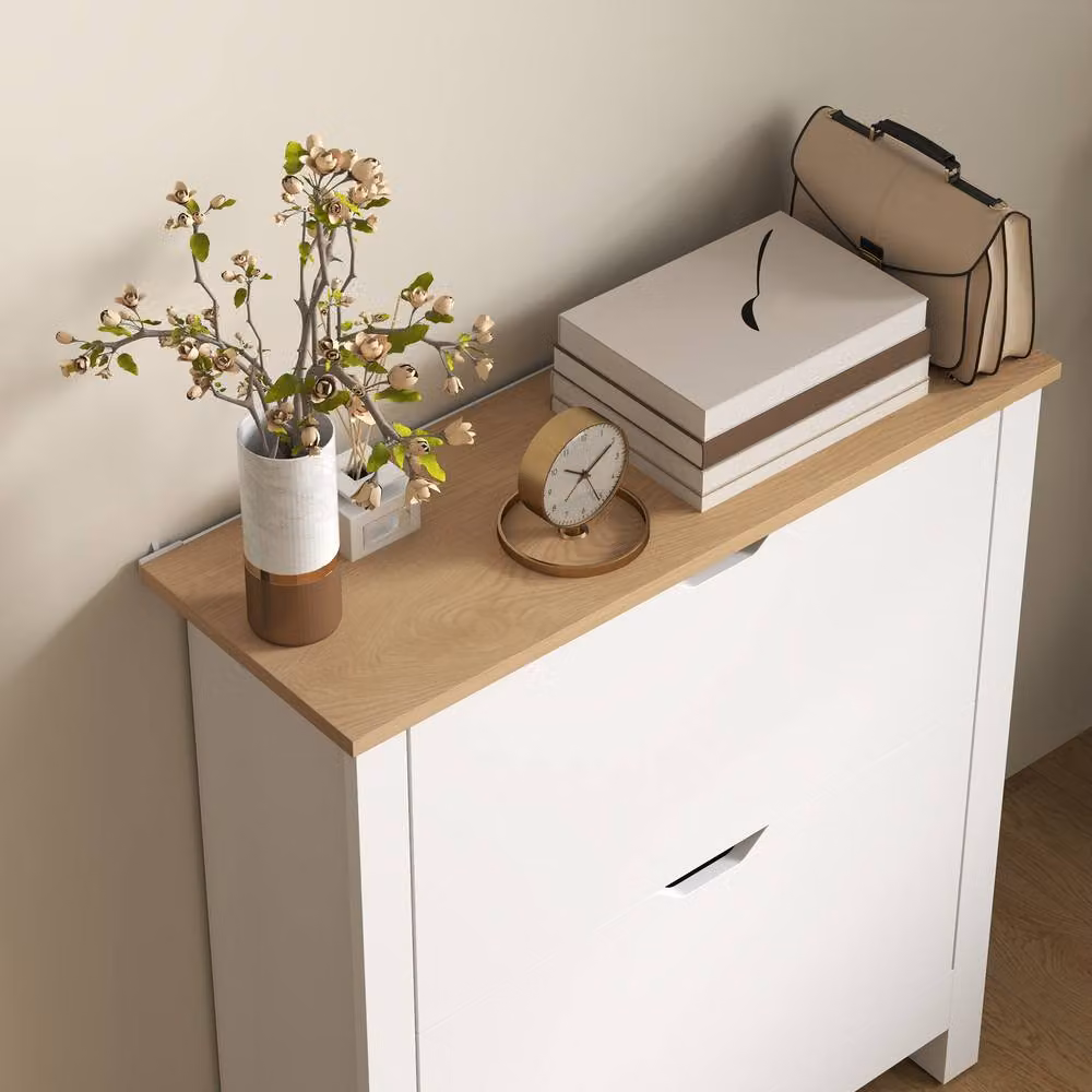 STILVORA Modern White Glossy Shoe Cabinet with Tilting Compartments and Internal Shelves – 4