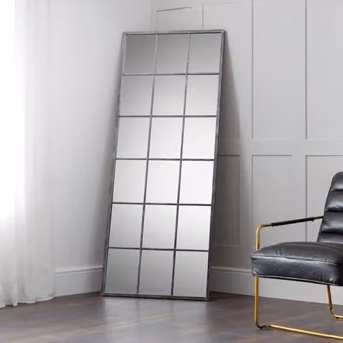 Julian Bowen Somma Large Window Mirror in Silver/Grey, H: 180 x W: 70 x D: 2.5 cm – 1