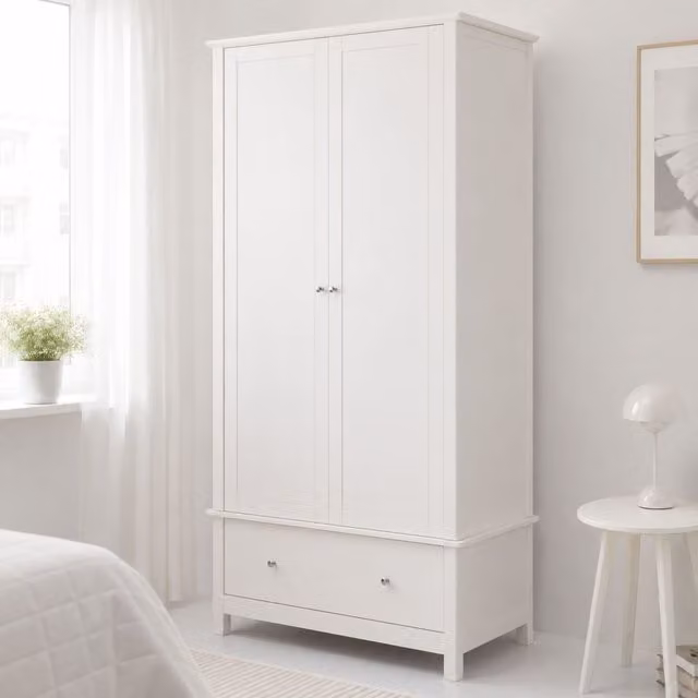 Nairn White 2 Door 1 Drawer Wardrobe Unit with Hanging Rod