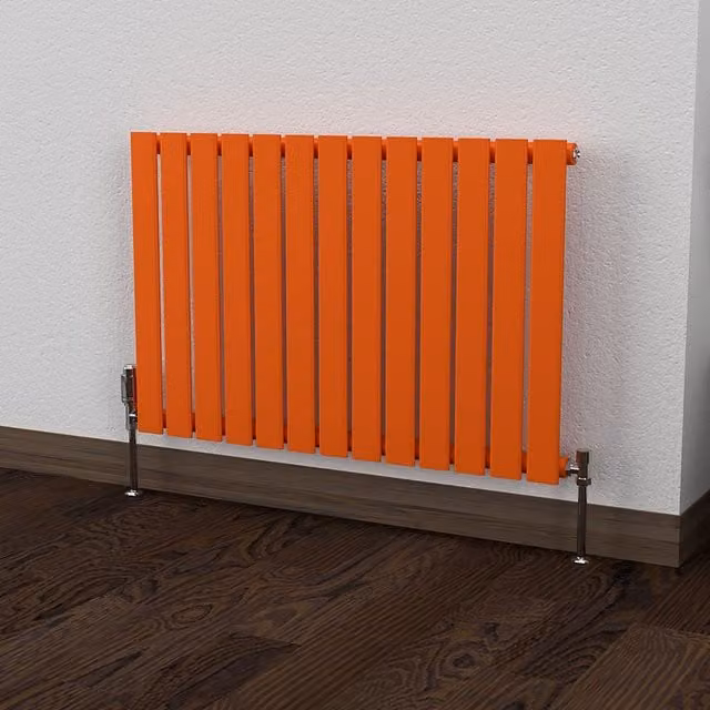 Lux Heat Flat Horizontal Single Coloured Radiator in Sunburst Orange, W: 91.0 cm, H: 60.0 cm