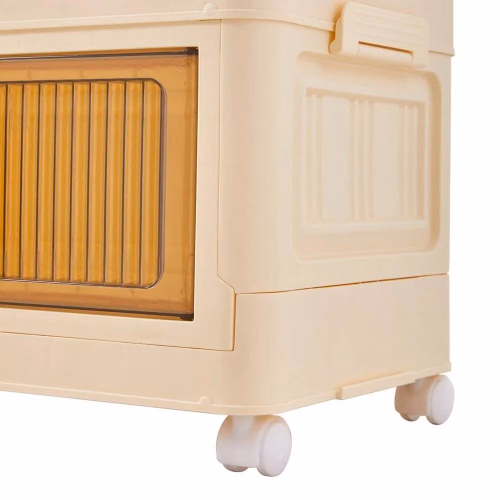 FORGEVIO 5-Tier Folding Large Storage Box with Lid, Beige and Transparent, W: 50 cm, D: 50 cm, H: 50 cm – 2