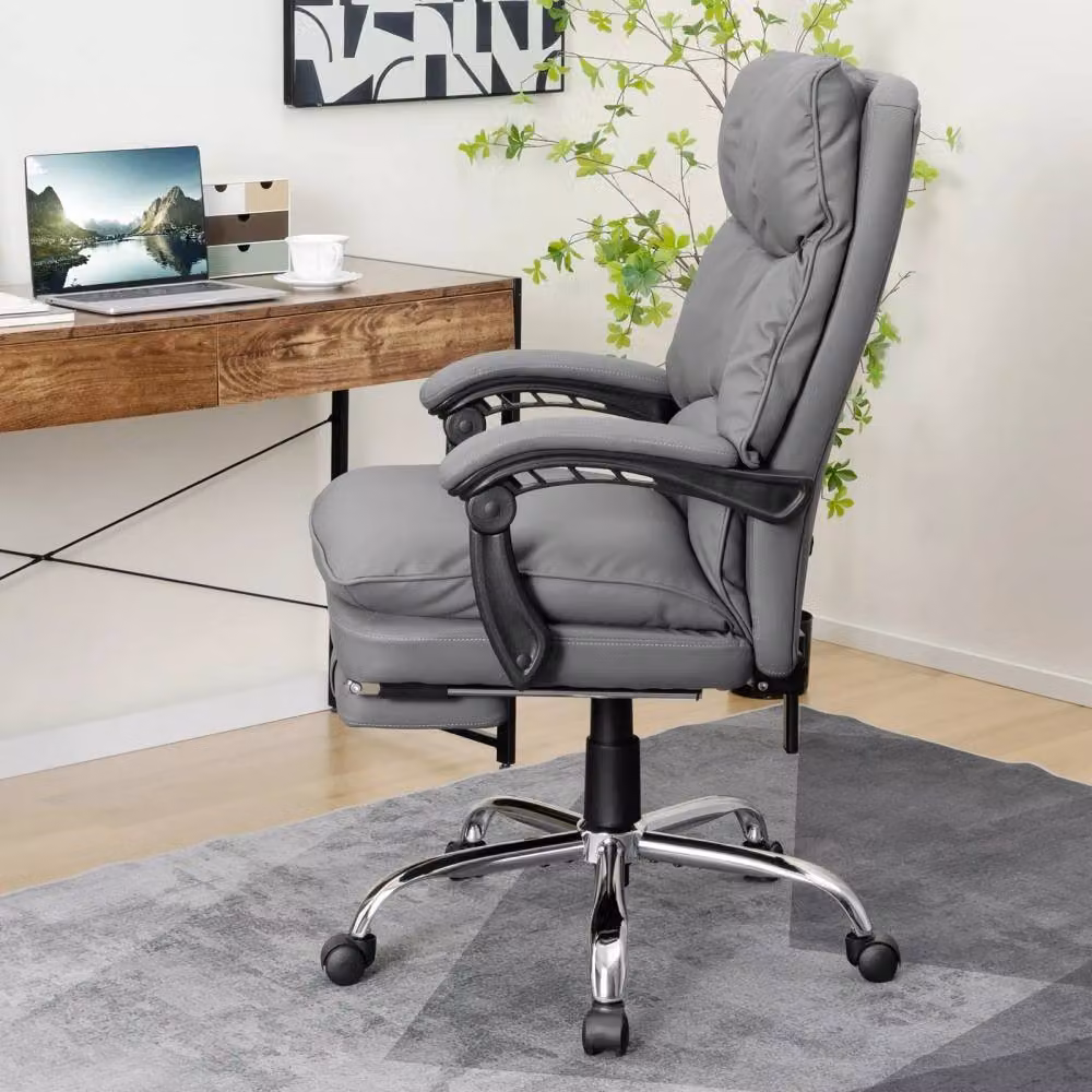 Costway Ergonomic Office Desk Chair in Grey with Retractable Footrest and Headrest – 3