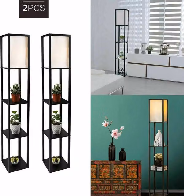 EONLION Modern Black Metal Floor Lamp with Shelf Storage – 1
