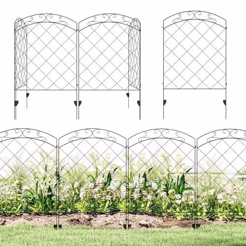 Outsunny Decorative Steel Garden Fencing, 4-Piece Black Metal Border Edging with Gentle Swirls