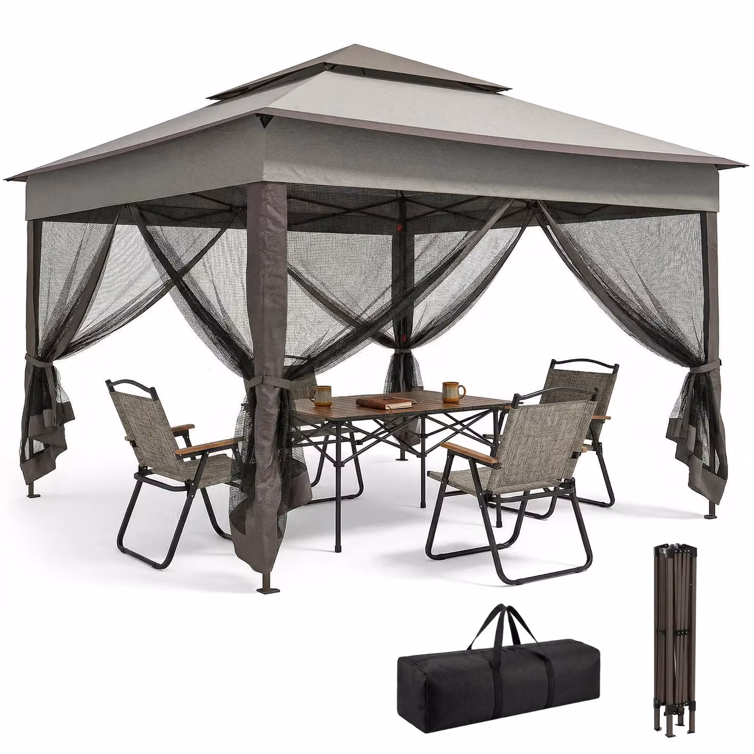 OUTSUNNY Heavy Duty Pop Up Folding Garden Gazebo Tent in Dark Grey – 2
