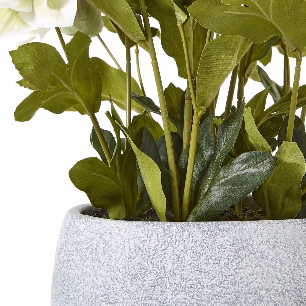 Wyld Haus White Hellebore Artificial Tabletop Plant in a Grey Ceramic Pot, H 41.0 cm x W 33.0 cm x D 33.0 cm – 4