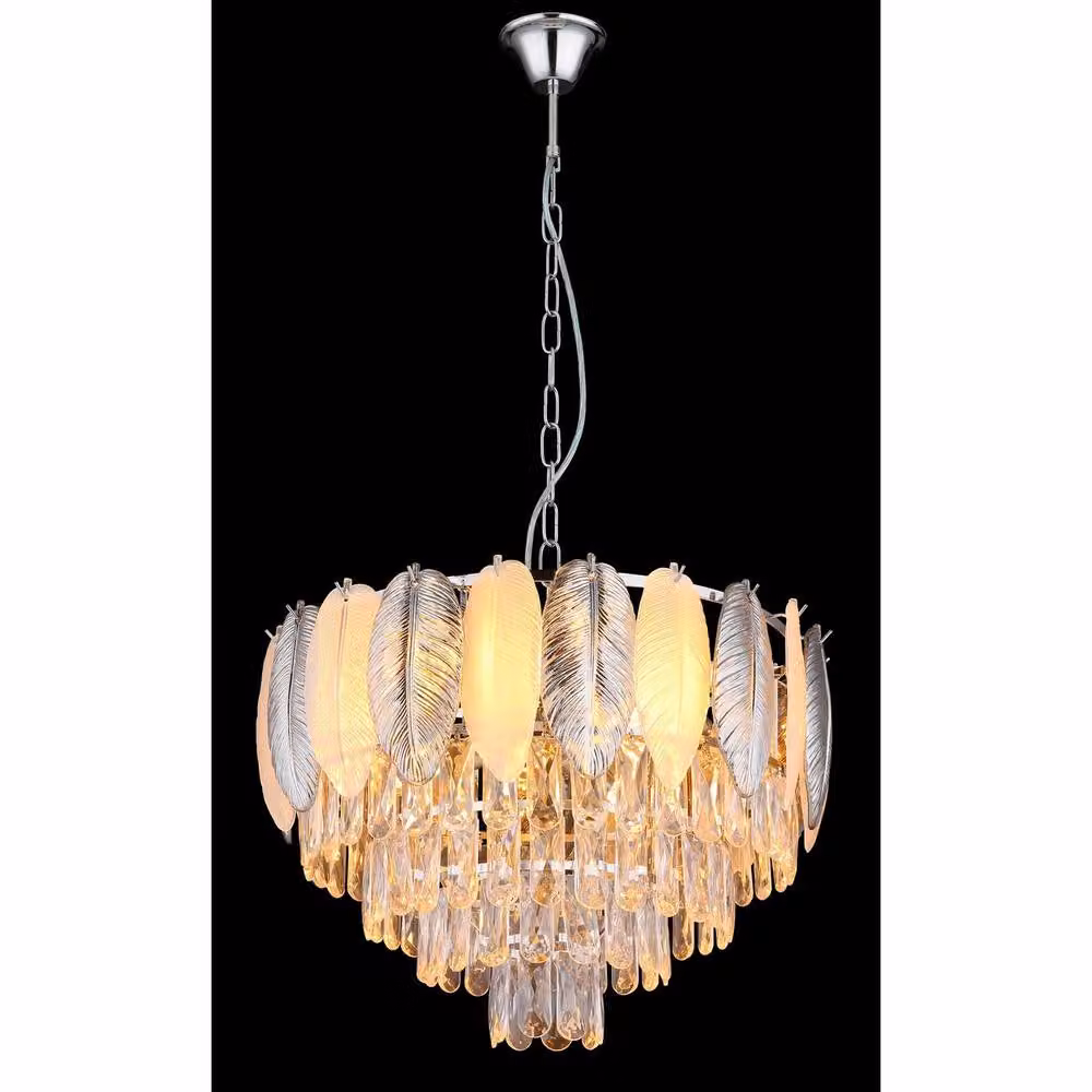 Netlighting Dalton Pendant Ceiling Light in Chrome and Grey with Crystal Details, 9x E14 – 2