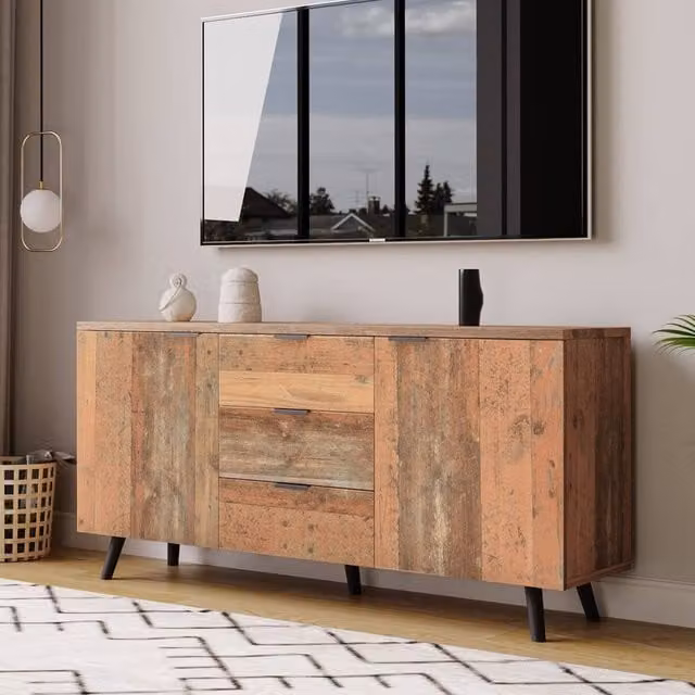 Merax Vintage Brown Sideboard with 3 Drawers and Adjustable Shelves – 1