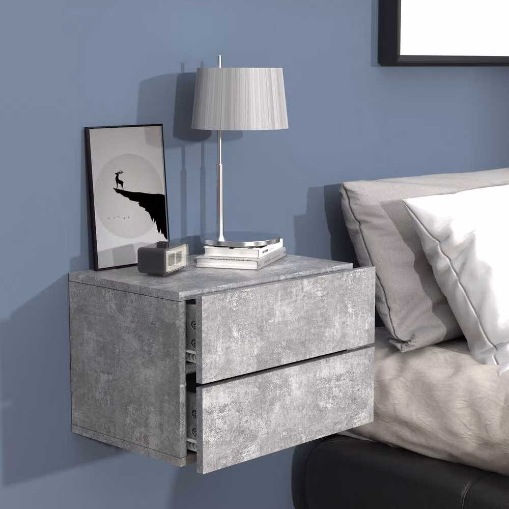VCM Usal Modern Wooden Wall Hanging Bedside Table in Grey, W: 45 cm, D: 32 cm, H: 30 cm – 3