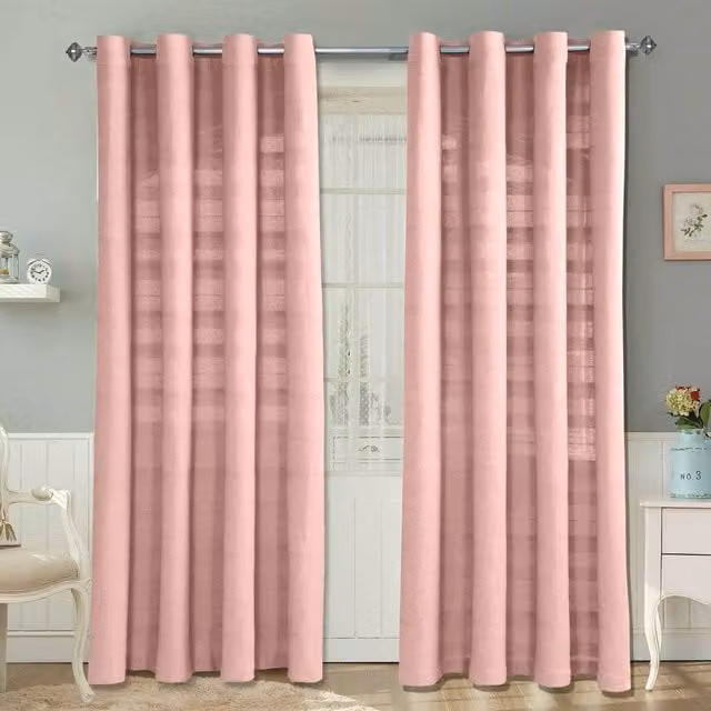 Homescapes Pink Cotton Rajput Ribbed Eyelet Curtain Pair, Width: 228 cm, Height: 228 cm